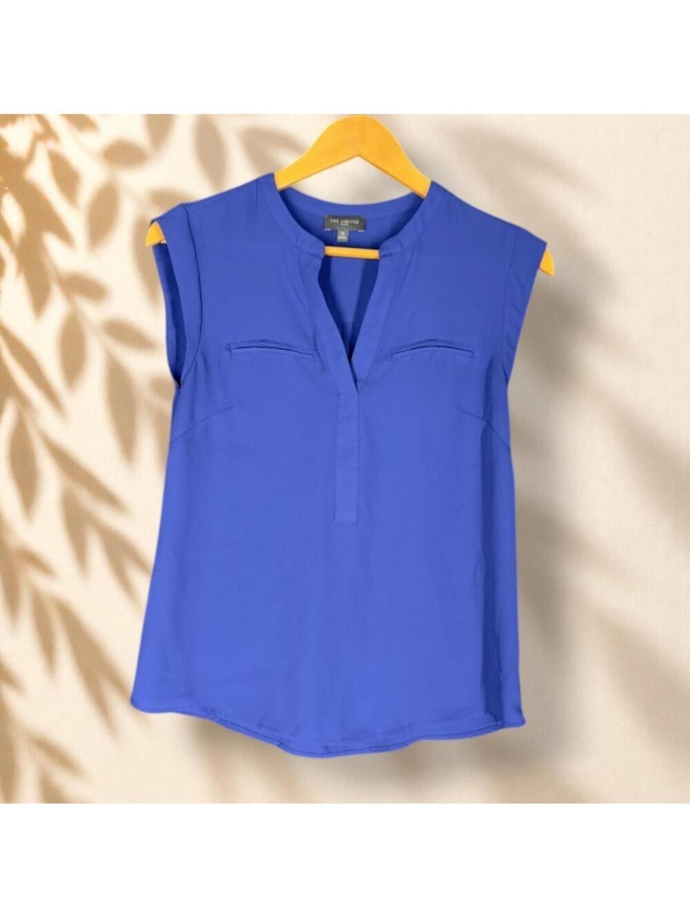 The Limited Blouse Women XS Blue V-Neck Sleeveless Wide Strap Pockets Casual